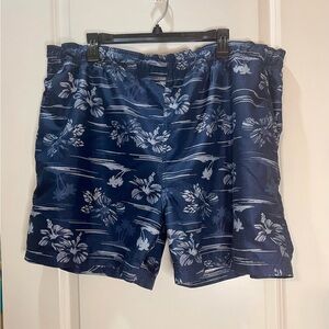 OP Blue and White Swim Trunks with Hawaiian Print Sz XL 40-42
